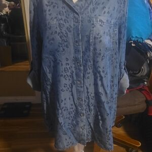 Side Stitch Blue Leopard Print Shirt Dress